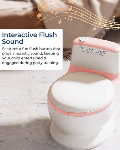 Polka Tots Fun Flush Kids Potty Seat-With Flush Sound & Removable Bowl-12M+-Pink