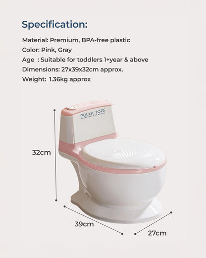 Polka Tots Fun Flush Kids Potty Seat-With Flush Sound & Removable Bowl-12M+-Pink