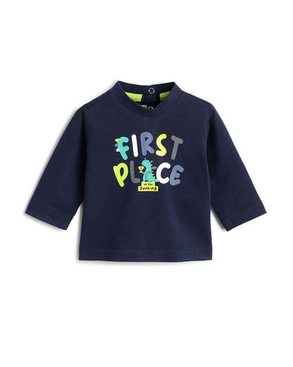 Chicco Navy Blue T-shirt-Graphic Print-Cotton-For Infants