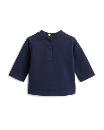 Chicco Navy Blue T-shirt-Graphic Print-Cotton-For Infants