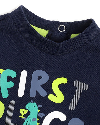 Chicco Navy Blue T-shirt-Graphic Print-Cotton-For Infants