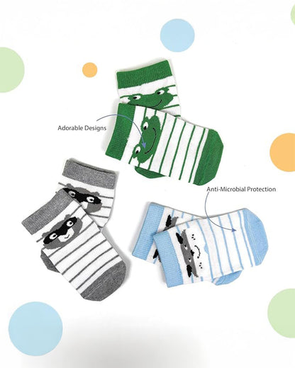 nuluv White & Multicolor Socks-Printed-Cotton-Pack of 3-For Infants
