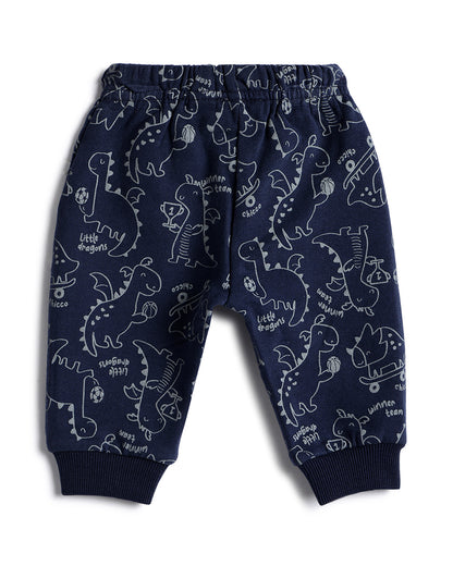 Chicco Navy Blue Joggers-Dino Printed-Cotton-For Infants
