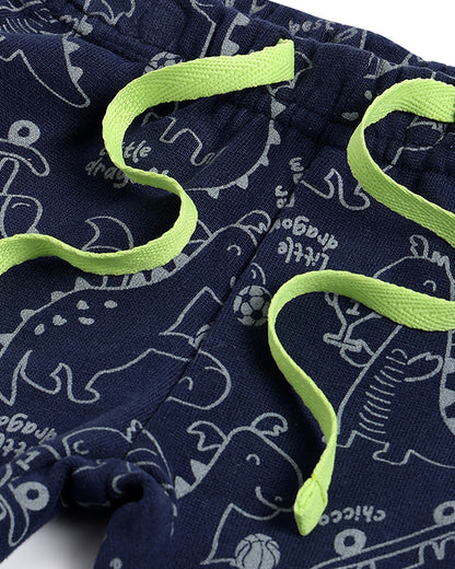 Chicco Navy Blue Joggers-Dino Printed-Cotton-For Infants