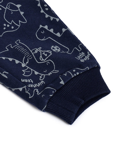 Chicco Navy Blue Joggers-Dino Printed-Cotton-For Infants