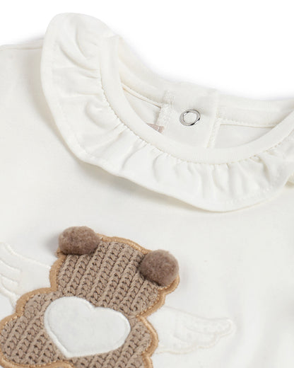 Chicco White Top-Teddy Embellished-Cotton-For Infants