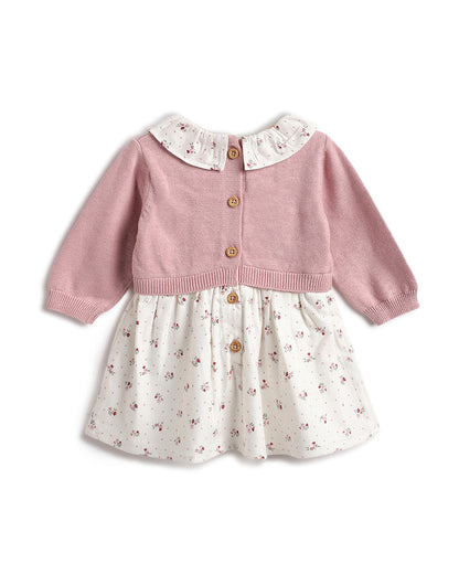 Chicco White & Pastel Pink Dress with Bloomer-Solid-Cotton-For Infants