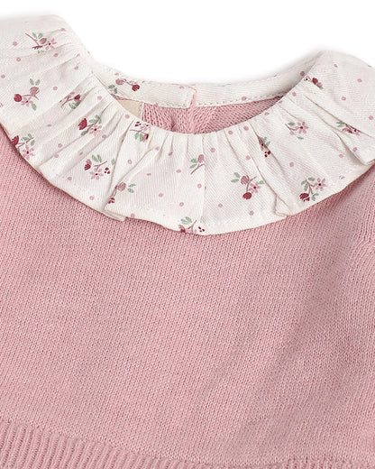 Chicco White & Pastel Pink Dress with Bloomer-Solid-Cotton-For Infants