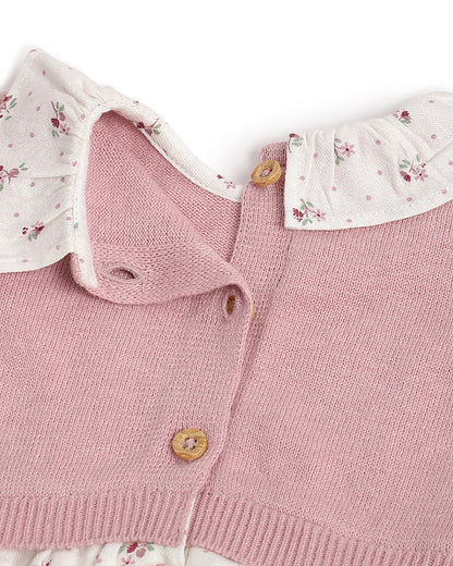 Chicco White & Pastel Pink Dress with Bloomer-Solid-Cotton-For Infants