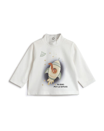 Chicco White T-shirt-Rocket Print-Cotton-For Infants