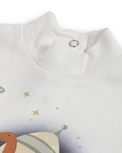 Chicco White T-shirt-Rocket Print-Cotton-For Infants