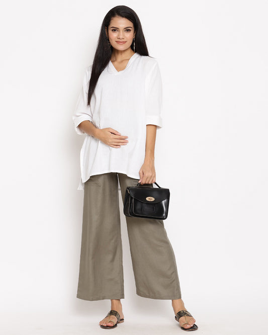 Wobbly Walk Olive Green Maternity Pant-Solid Color-Linen-Loose Fit-Bump Friendly