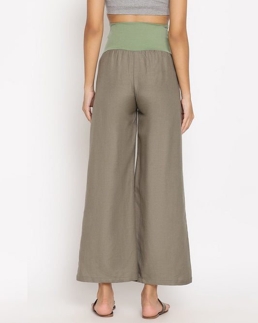 Wobbly Walk Olive Green Maternity Pant-Solid Color-Linen-Loose Fit-Bump Friendly