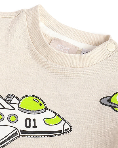 Chicco Peach Sweatshirt & Jogger Set-Space Print-Cotton-For Infants