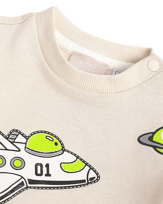 Chicco Peach Sweatshirt & Jogger Set-Space Print-Cotton-For Infants