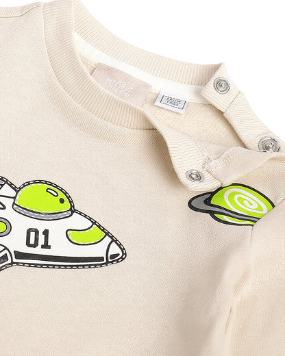 Chicco Peach Sweatshirt & Jogger Set-Space Print-Cotton-For Infants