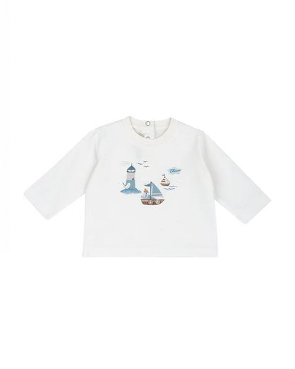 Chicco White T-shirt-Ship-Printed-Cotton-For Infants