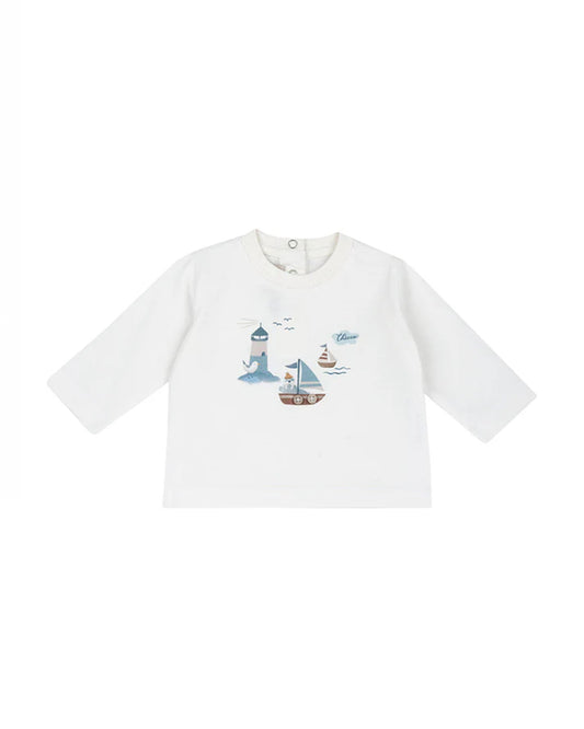 Chicco White T-shirt-Ship-Printed-Cotton-For Infants