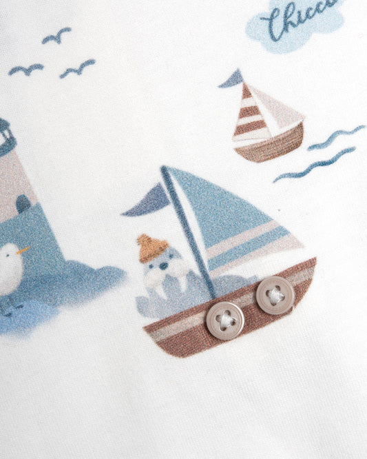Chicco White T-shirt-Ship-Printed-Cotton-For Infants