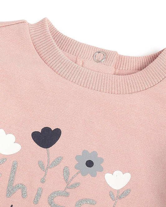 Chicco Pink Sweatshirt & Navy Blue Trouser Set-Glitter Print-Cotton-For Infants