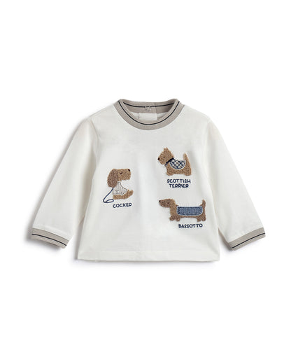 Chicco White T-shirt-Embellished-Cotton-For Infants