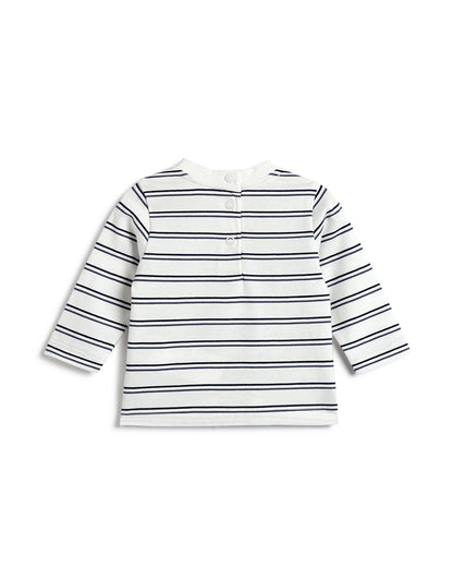 Chicco White & Blue T-shirt-Striped-Cotton-For Infants