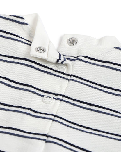 Chicco White & Blue T-shirt-Striped-Cotton-For Infants