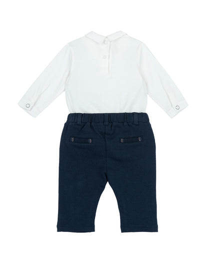 Chicco White & Navy Blue 3 Pc Bodysuit Set-Checked-Cotton-For Infants