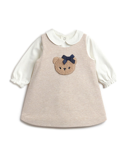 Chicco White & Peach Pink Dress with T-shirt-Solid-Cotton-For Infants