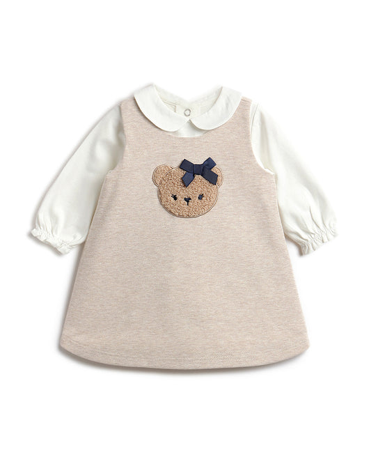 Chicco White & Peach Pink Dress with T-shirt-Solid-Cotton-For Infants