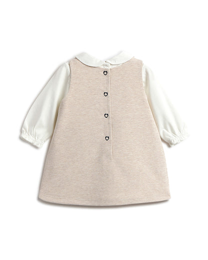 Chicco White & Peach Pink Dress with T-shirt-Solid-Cotton-For Infants