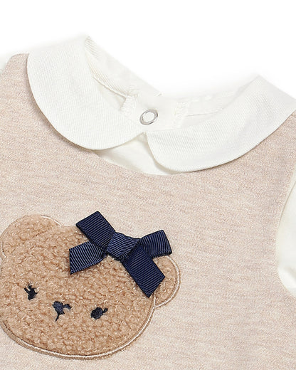 Chicco White & Peach Pink Dress with T-shirt-Solid-Cotton-For Infants