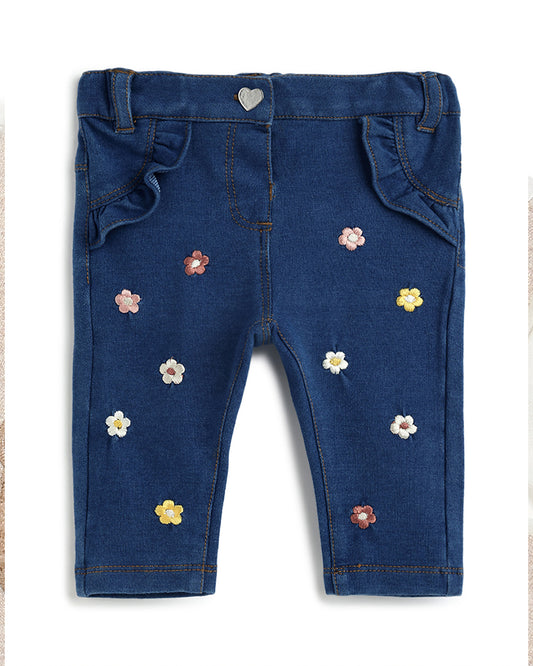 Chicco Blue Jeans-Flower Embroidered-Cotton-For Infants