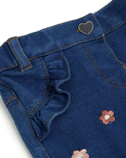 Chicco Blue Jeans-Flower Embroidered-Cotton-For Infants