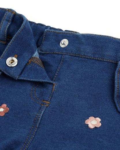 Chicco Blue Jeans-Flower Embroidered-Cotton-For Infants