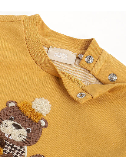 Chicco Yellow & Brown Sweatshirt & Jeans Set-Embroidered-Cotton-For Infants