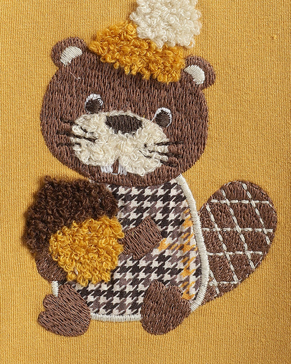 Chicco Yellow & Brown Sweatshirt & Jeans Set-Embroidered-Cotton-For Infants