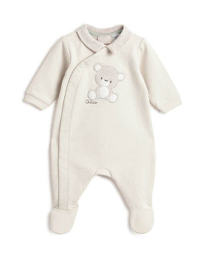 Chicco Beige Sleepsuit-Embroidered-Cotton-For Infants