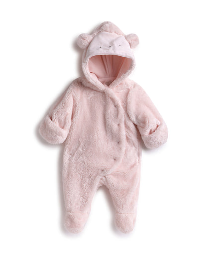 Chicco Pink Hooded Sleepsuit-Solid-Polyester-For Infants