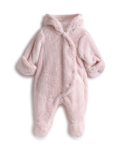 Chicco Pink Hooded Sleepsuit-Solid-Polyester-For Infants