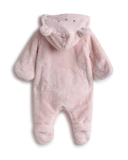 Chicco Pink Hooded Sleepsuit-Solid-Polyester-For Infants