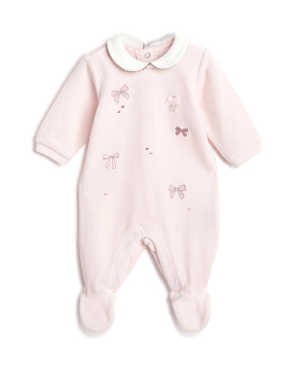 Chicco Pastel Pink Sleepsuit-Embroidered-Cotton-For Infants