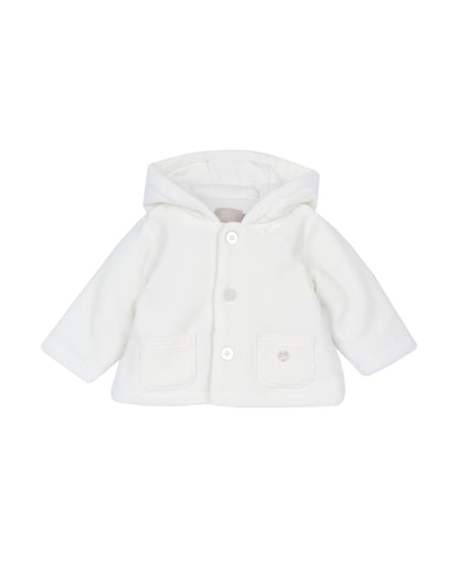 Chicco White Hooded Cardigan-Solid-Cotton-For Infants