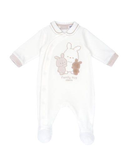 Chicco White Sleepsuit-Embroidered-Cotton-For Infants