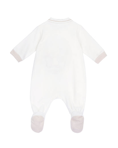 Chicco White Sleepsuit-Embroidered-Cotton-For Infants