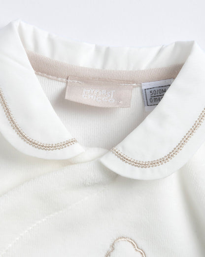 Chicco White Sleepsuit-Embroidered-Cotton-For Infants