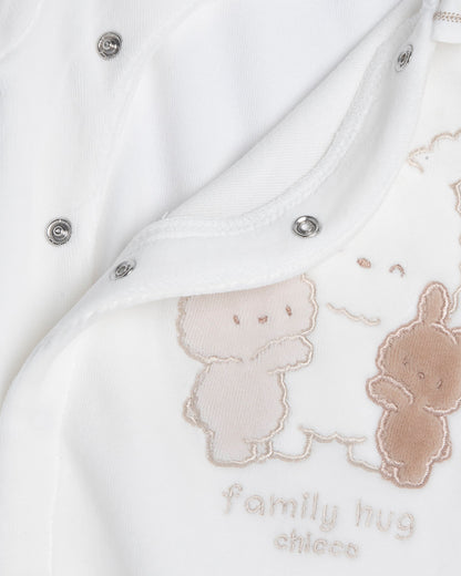 Chicco White Sleepsuit-Embroidered-Cotton-For Infants