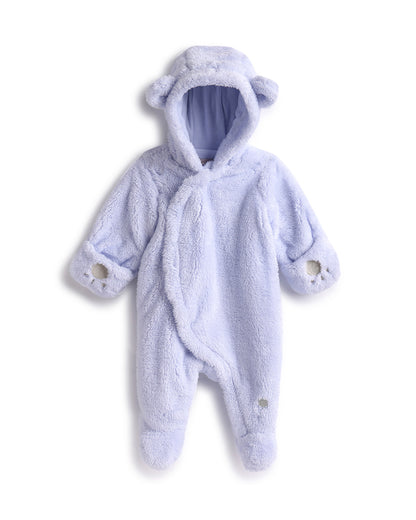 Chicco Blue Hooded Sleepsuit-Embroidered-Cotton-For Infants
