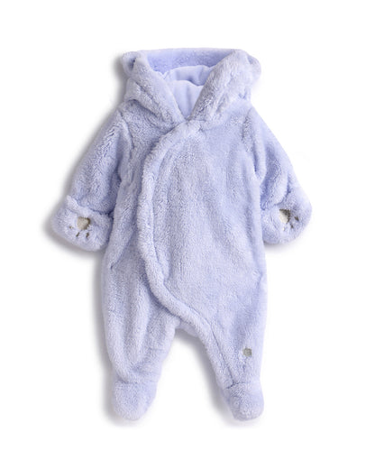 Chicco Blue Hooded Sleepsuit-Embroidered-Cotton-For Infants