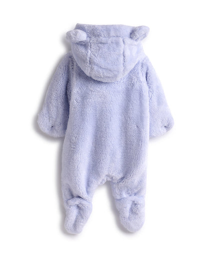 Chicco Blue Hooded Sleepsuit-Embroidered-Cotton-For Infants